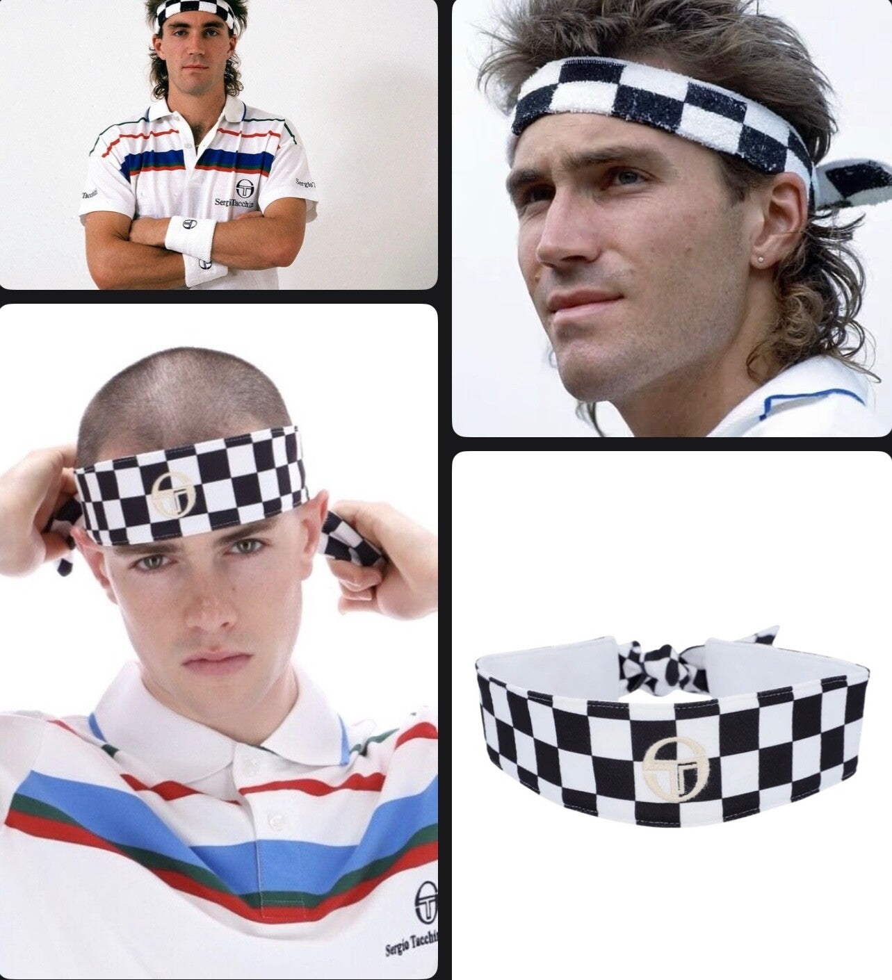 Pat Cash inspired Sergio Tacchini Chequered Black and White Headband-RRP £20