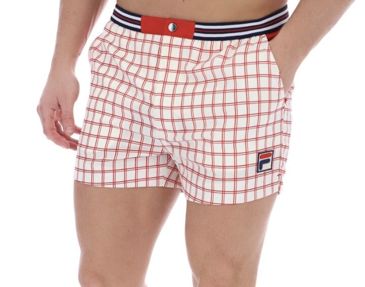 Fila Vintage Borg (Brookes)Tennis Shorts-Off White/Red- EXCLUSIVE 2025!