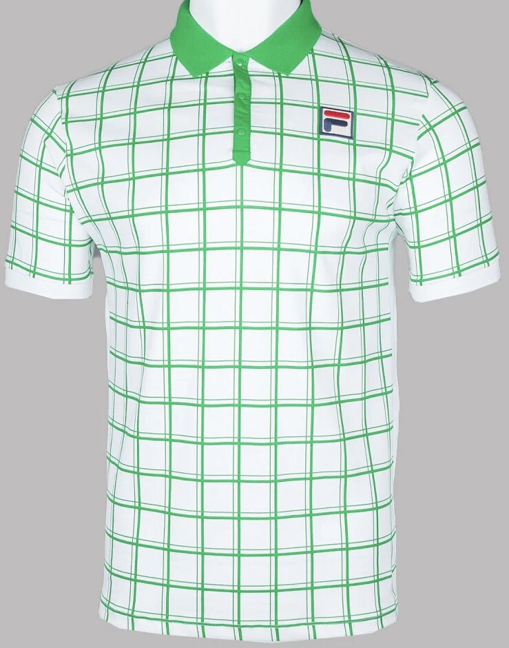 Fila Vintage Borg (Bobby) Retro Tennis Polo Shirt in White/Green- Celtic 2025!