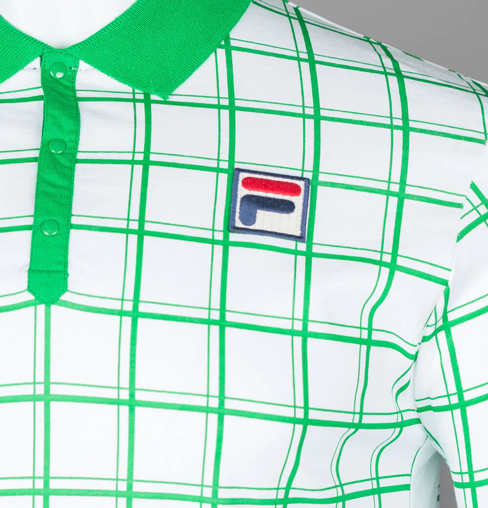 Celtic Colours Fila Vintage Borg (Bobby) Retro Tennis Polo Shirt in White/Green