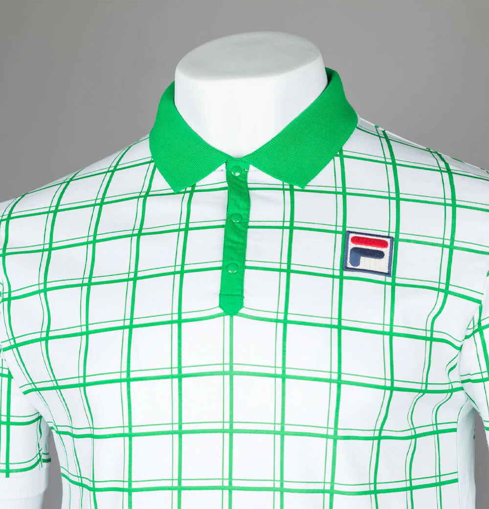 Celtic Colours Fila Vintage Borg (Bobby) Retro Tennis Polo Shirt in White/Green