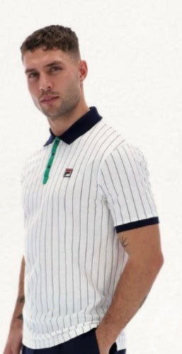 Fila Bjorn Borg BB1 Wimbledon Polo Tennis Shirt-100% Cotton - White & Blue/Green