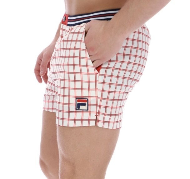 Fila Vintage Borg (Brookes)Tennis Shorts-Off White/Red- EXCLUSIVE 2025!
