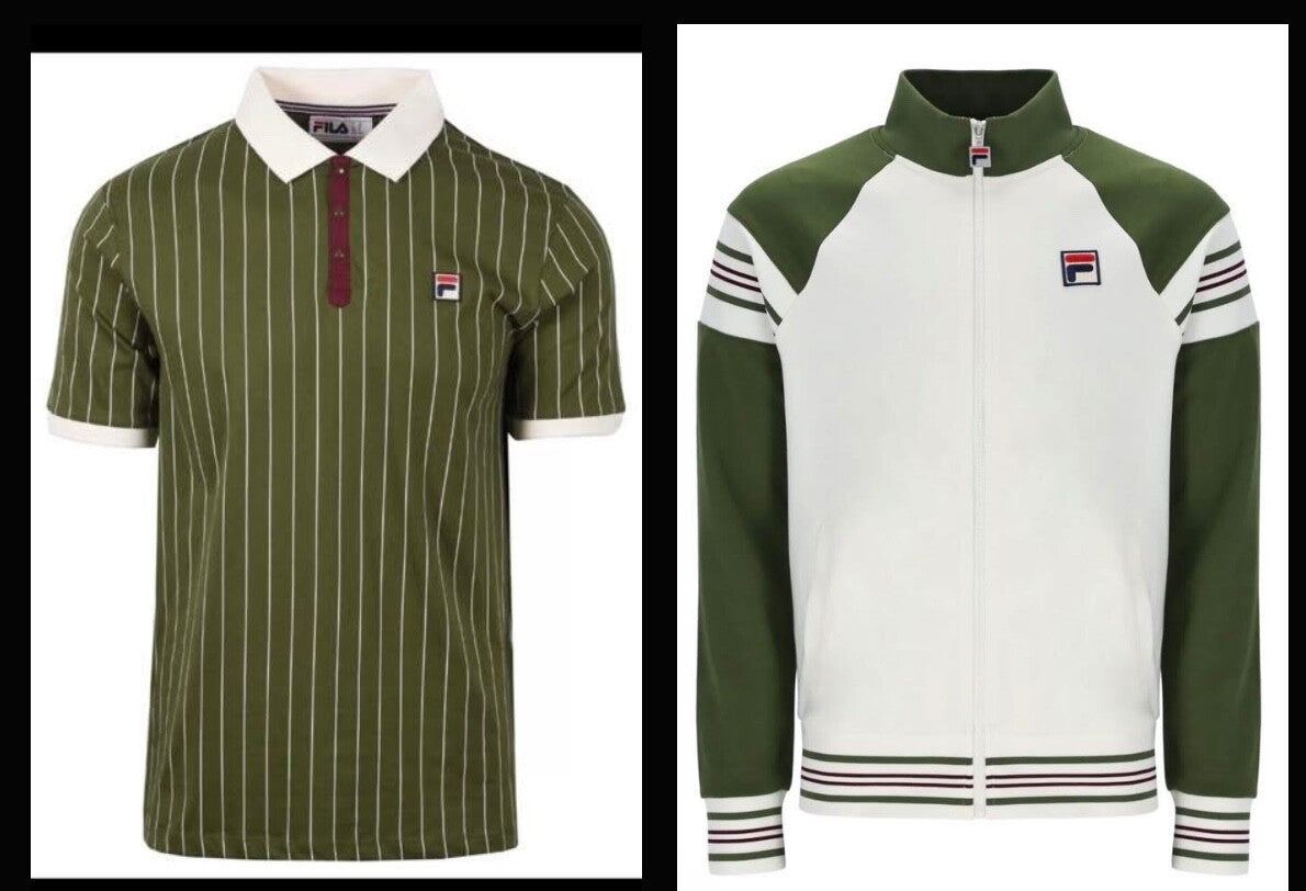 Fila Vintage Ferrara Track Jacket (Cream/Green) & BB1 Polo Shirt(green) RRP £120