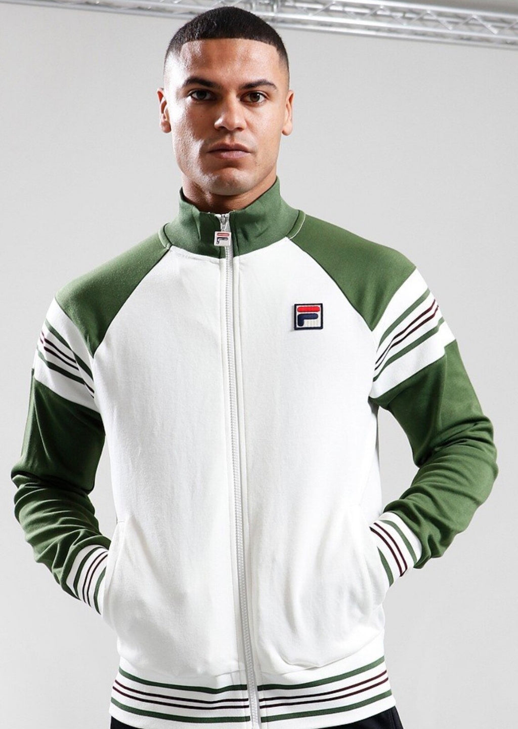 Fila Vintage Ferrara Track Jacket (Cream/Green) RRP £75
