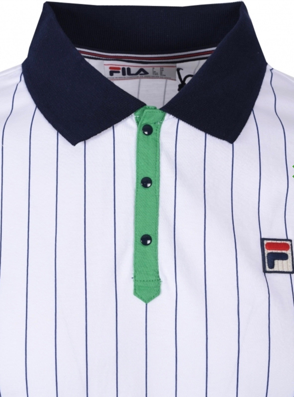 Fila Bjorn Borg BB1 Wimbledon Polo Tennis Shirt-100% Cotton - White & Blue/Green