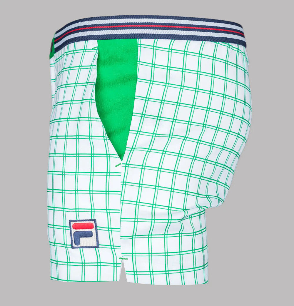 Fila Vintage Borg (Brookes) Retro Tennis Shorts - White/Green -  EXCLUSIVE! 2025