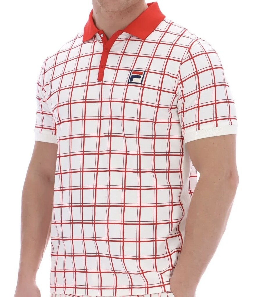 Fila Vintage Borg (Bobby) Retro Tennis Polo Shirt- Off White/Red-Arsenal 2025!