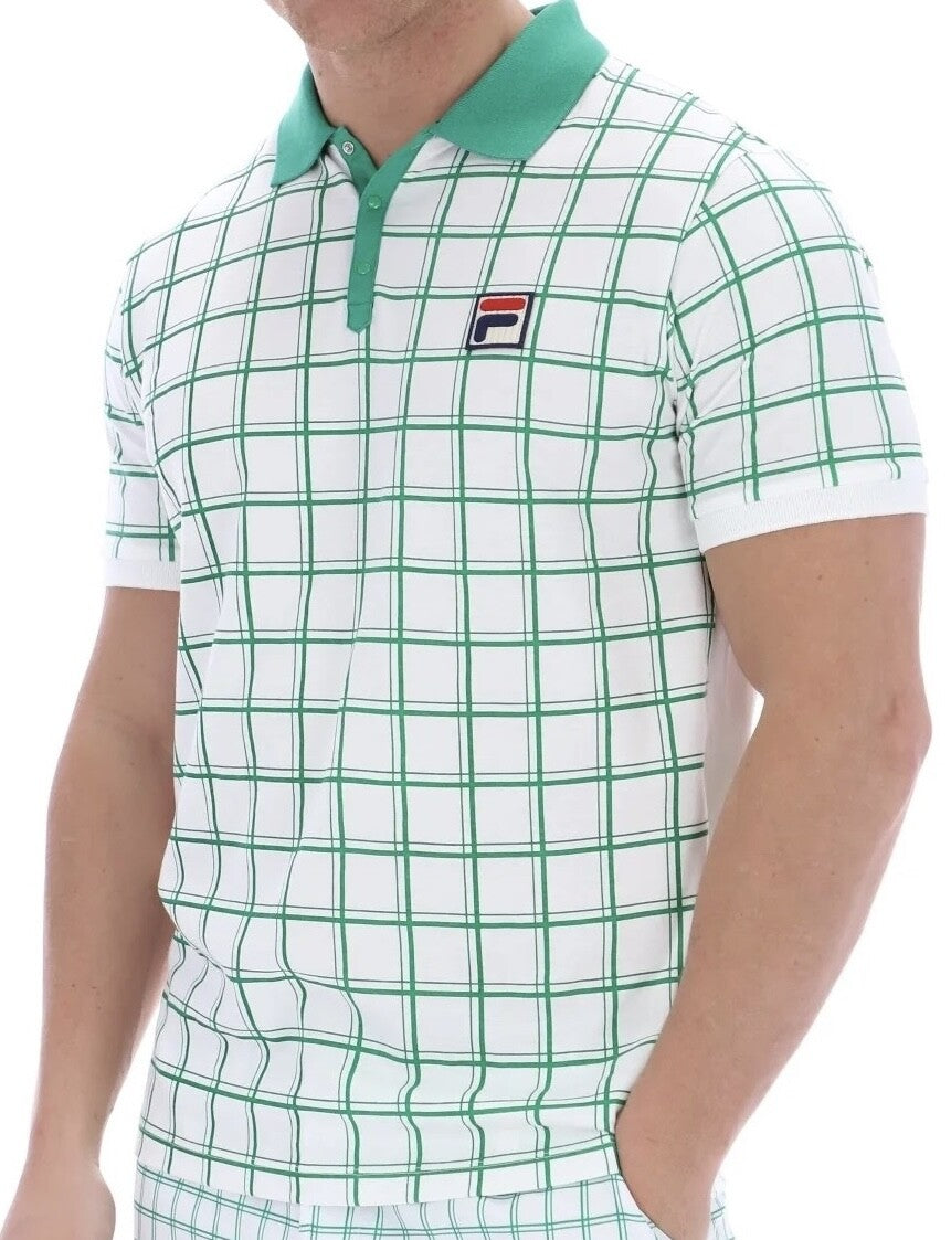Celtic Colours Fila Vintage Borg (Bobby) Retro Tennis Polo Shirt in White/Green
