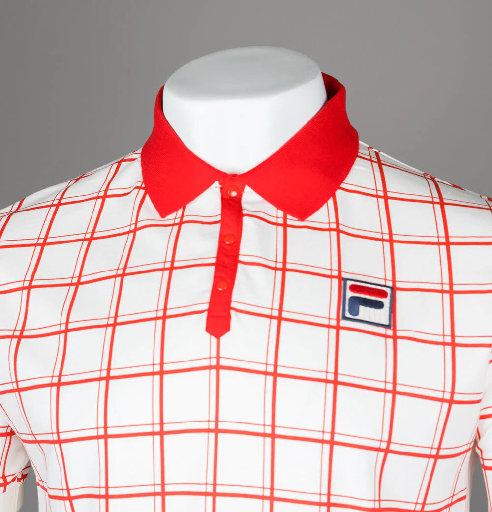 Fila Vintage Borg (Bobby) Retro Tennis Polo Shirt- Off White/Red-Arsenal 2025!