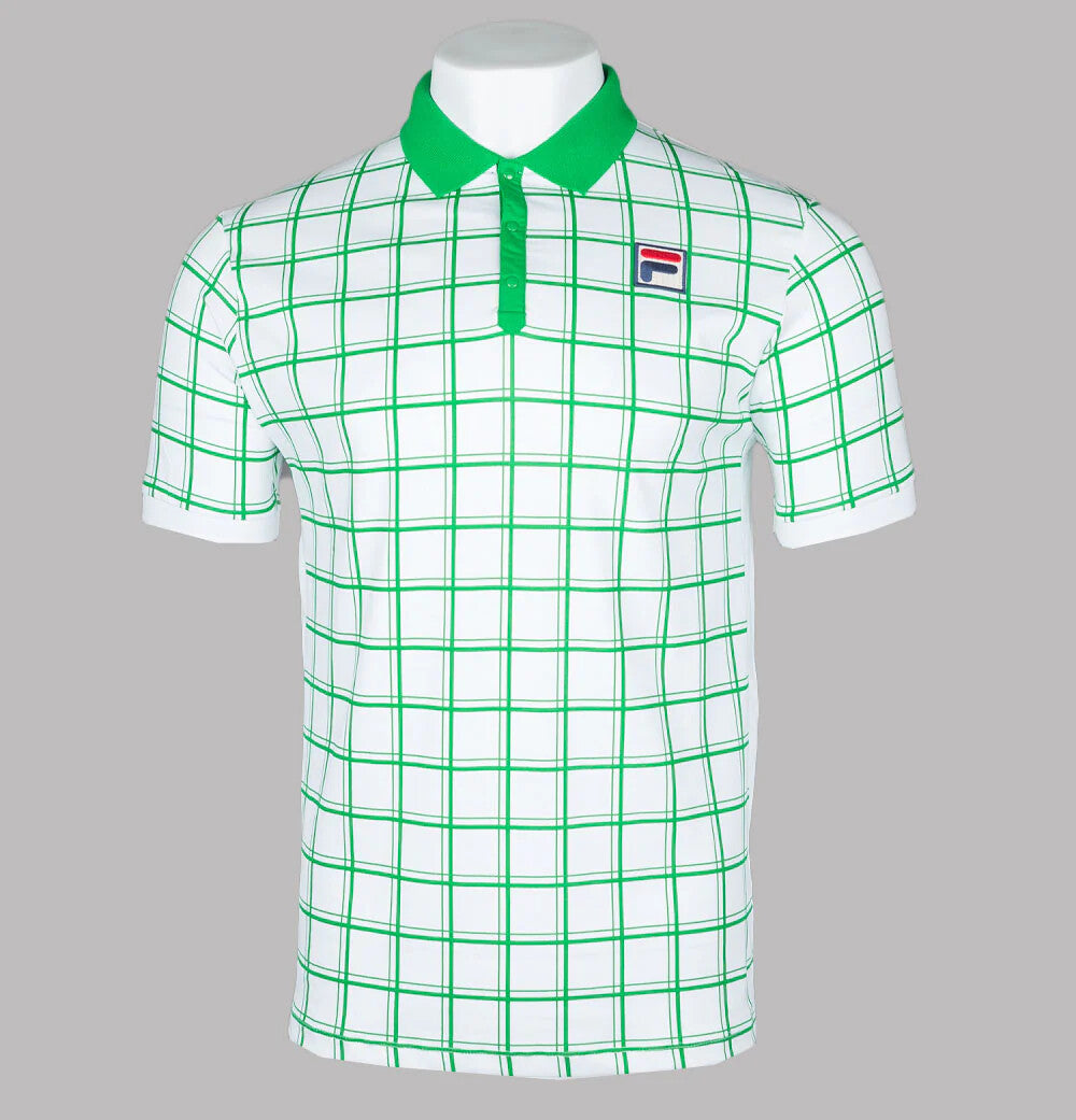 Fila Vintage Borg (Bobby) Retro Tennis Polo Shirt in White/Green- Celtic 2025!