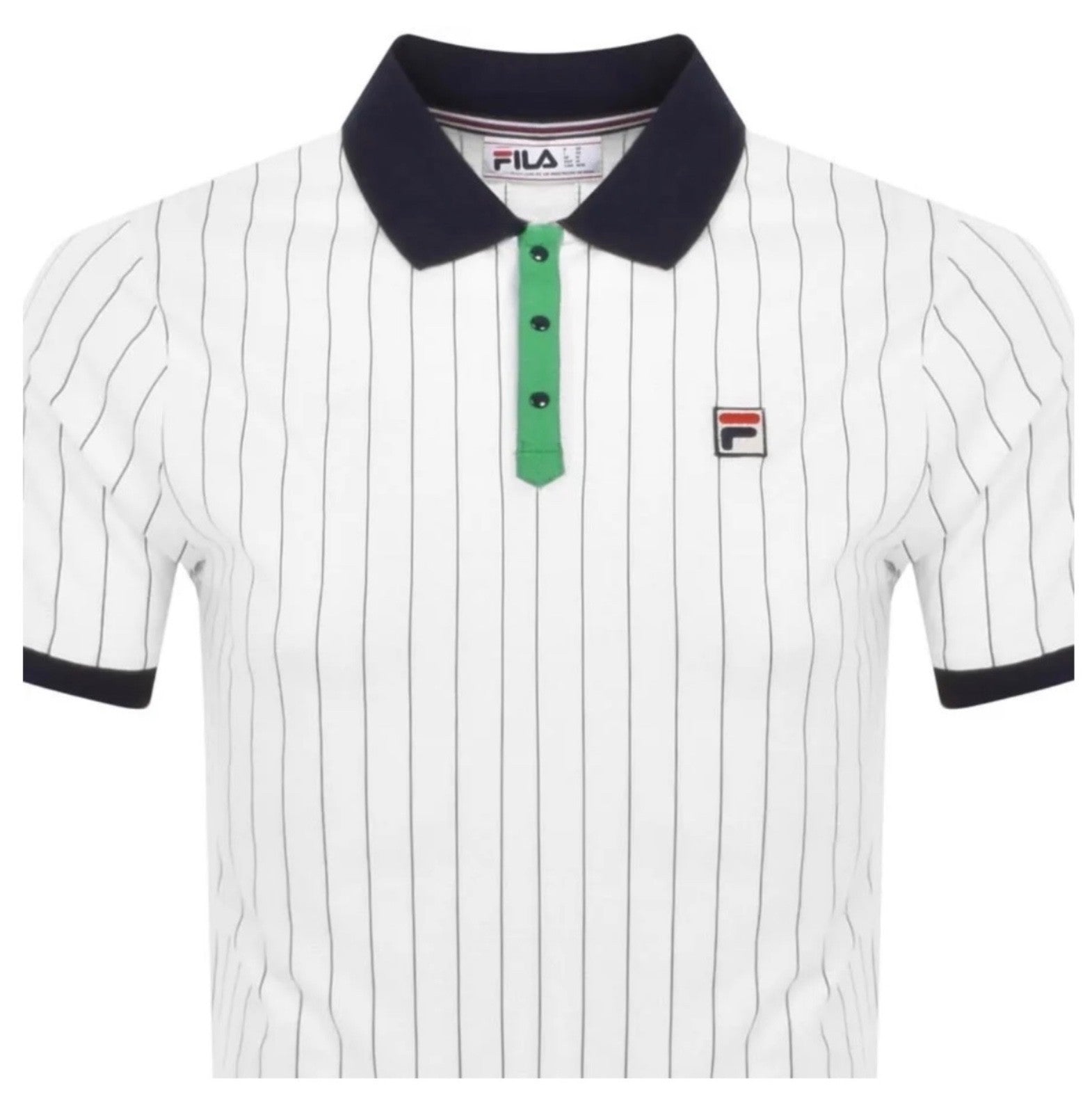 Fila Bjorn Borg BB1 Wimbledon Polo Tennis Shirt-100% Cotton - White & Blue/Green
