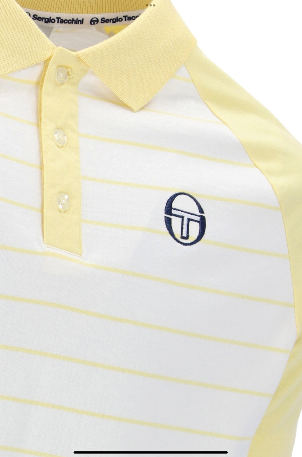 Sergio Tacchini Sandro Off White/Yellow Tennis Polo Shirt