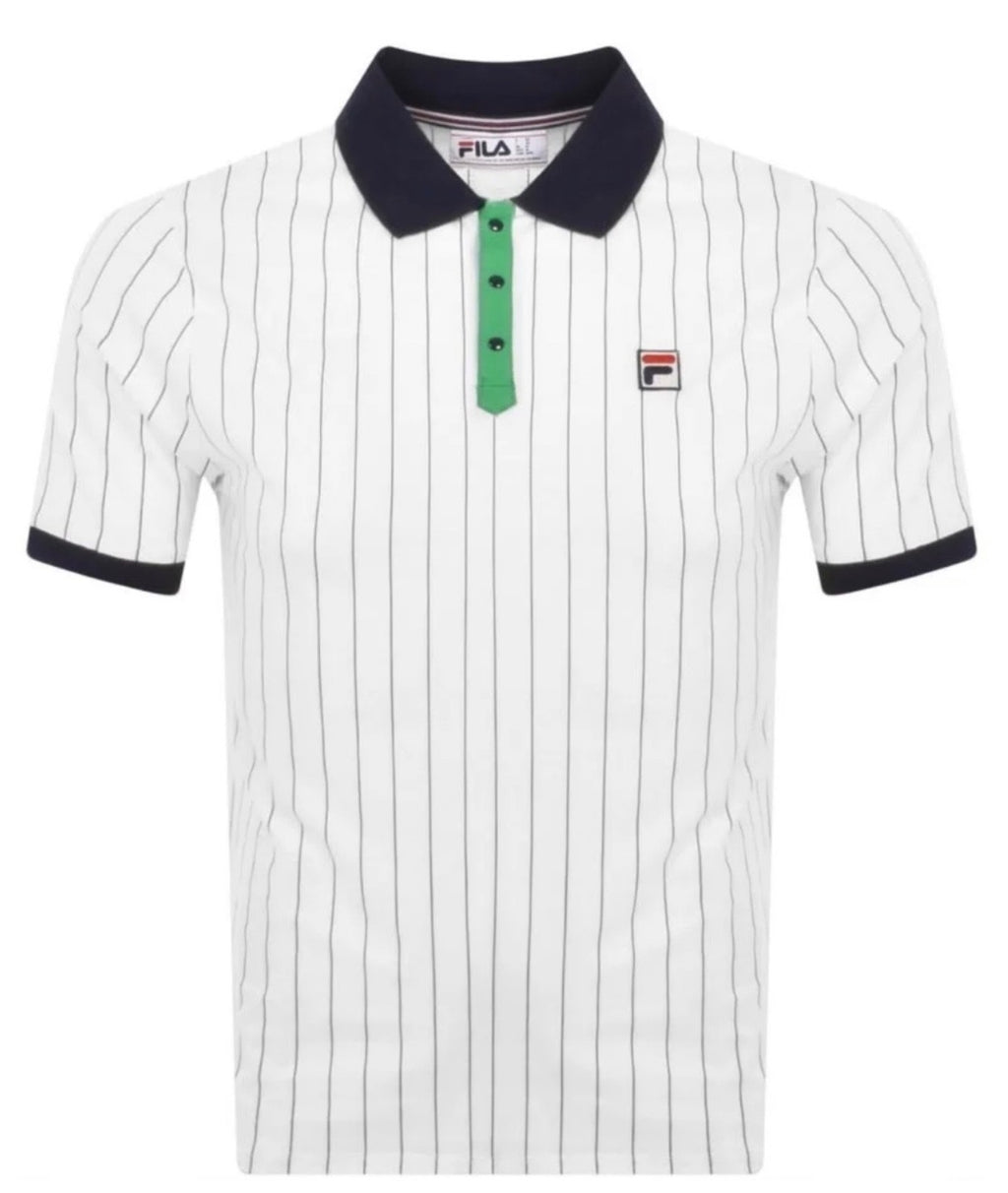 Fila Bjorn Borg BB1 Wimbledon Polo Tennis Shirt-100% Cotton - White & Blue/Green