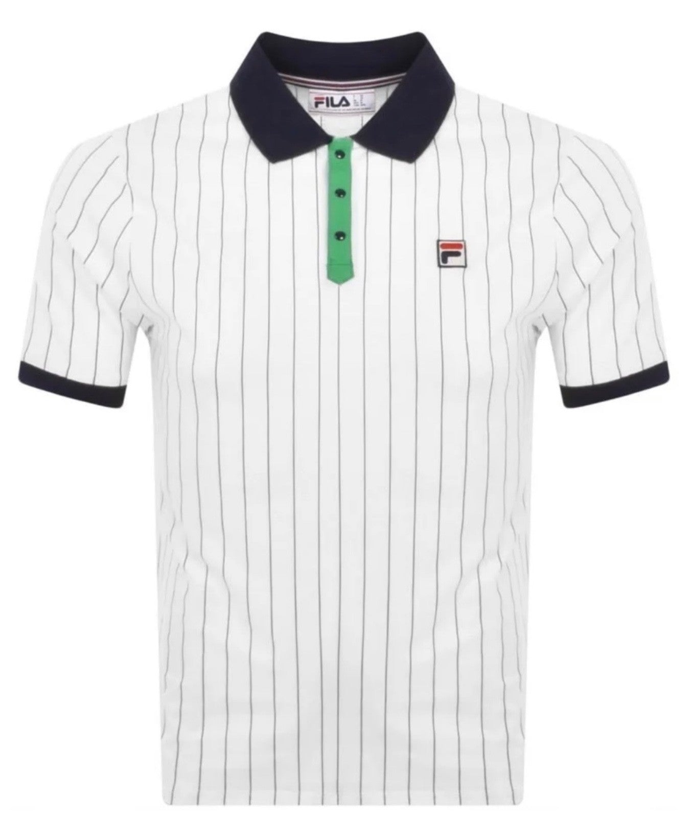 Fila Bjorn Borg BB1 Wimbledon Polo Tennis Shirt-100% Cotton - White & Blue/Green